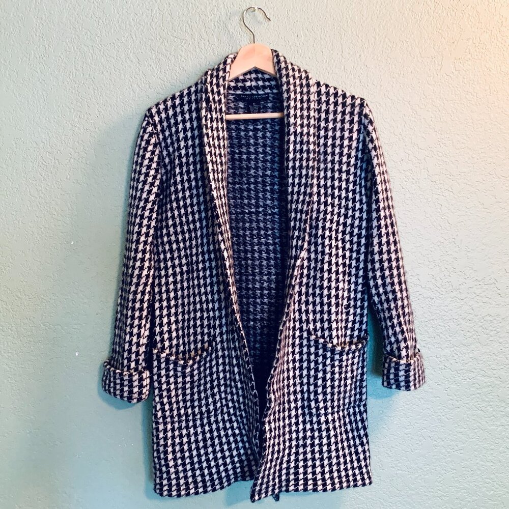 Houndstooth Lambswool/Angora Cardigan-style Sweater